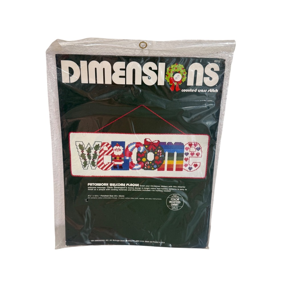 Dimensions Patchwork Welcome Plaque Counted Cross Stitch Kit 8312 Christmas 1984